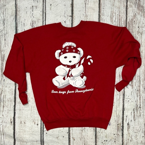 Vintage Bear Hugs From Pennsylvania Ugly Christmas 80s Sweatshirt - Picture 1 of 5